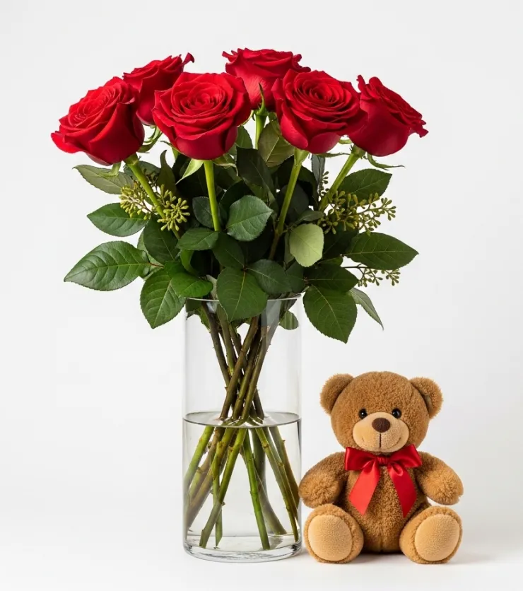 Cuddly Bear and Roses